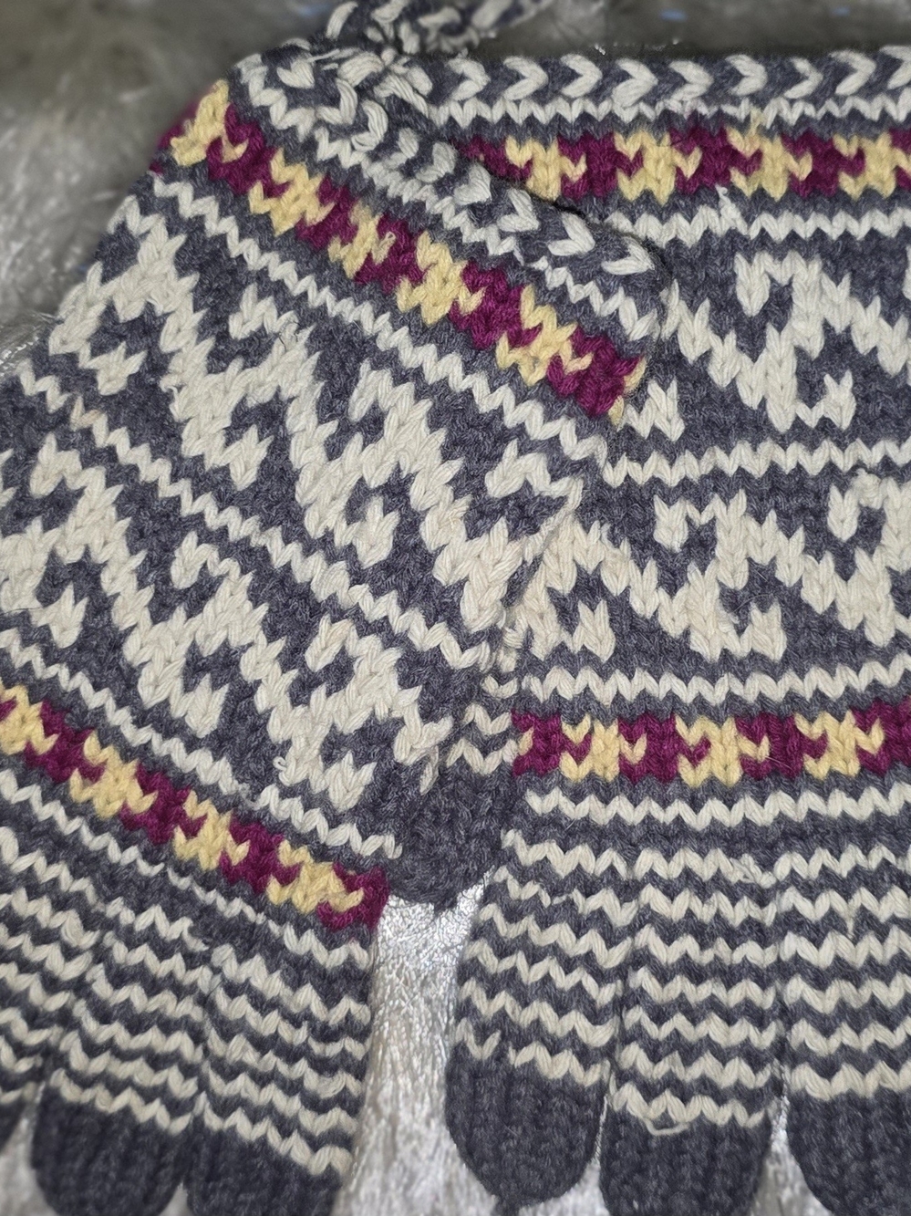 Cozy Patterned Women's Sweater - Gray, Cream & Burgundy